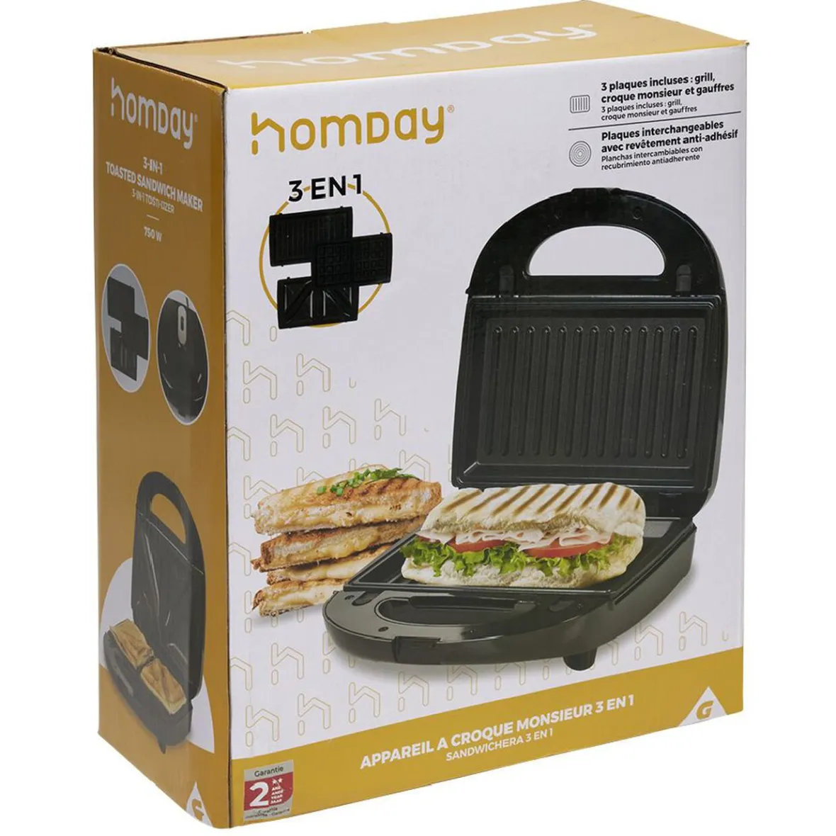 Petit Électroménager<Gifi Appareil à croque monsieur 3en1 gaufre et grill 750W