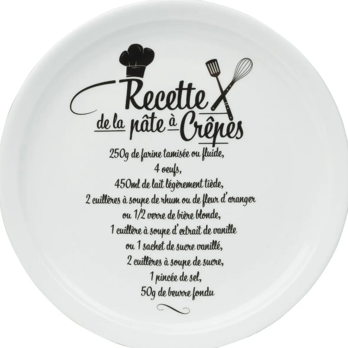 Gifi Assiette à crêpes porcelaine décor recette noir blanc| Vaisselle Et Accessoires De Table