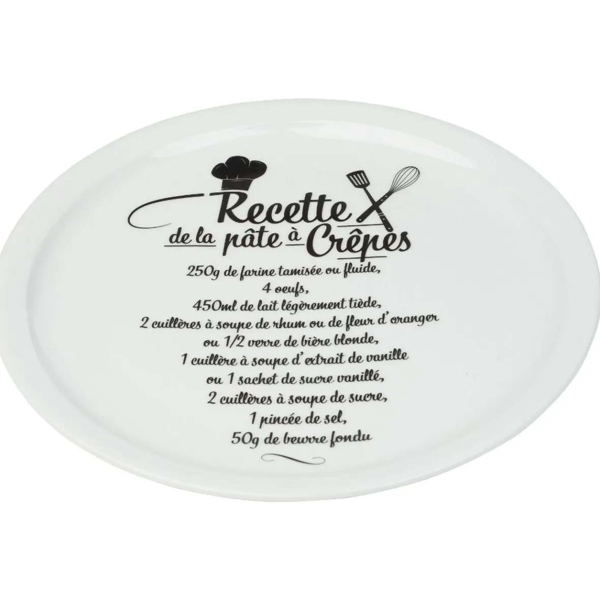 Gifi Assiette à crêpes porcelaine décor recette noir blanc| Vaisselle Et Accessoires De Table