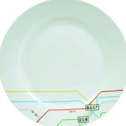 Gifi Assiette à dessert blanche décor lignes multicolores| Vaisselle Et Accessoires De Table