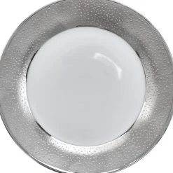 Gifi Assiette à dessert blanche contour argenté| Vaisselle Et Accessoires De Table