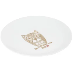 Gifi Assiette à dessert blanche hibou mandala doré| Vaisselle Et Accessoires De Table