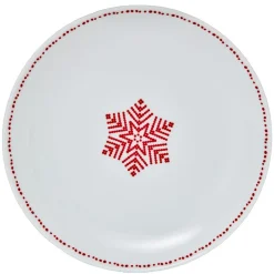 Gifi Assiette à dessert blanche décor flocon rouge| Vaisselle Et Accessoires De Table
