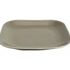 Gifi Assiette à dessert carré en grès taupe et blanche| Vaisselle Et Accessoires De Table