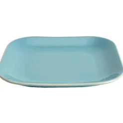 Gifi Assiette à dessert carré en grès bleue turquoise et blanche| Vaisselle Et Accessoires De Table