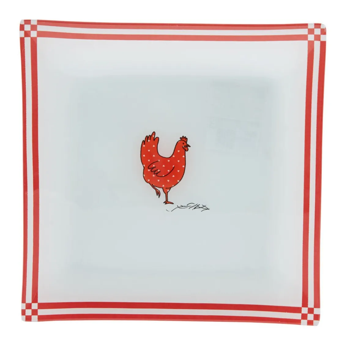 Gifi Assiette à dessert carrée blanc et rouge design poule| Vaisselle Et Accessoires De Table