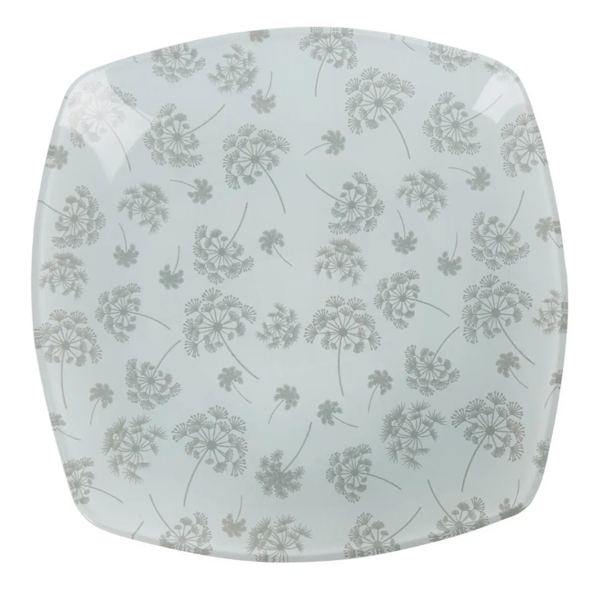 Gifi Assiette à dessert carrée blanche fleur pissenlit gris| Vaisselle Et Accessoires De Table