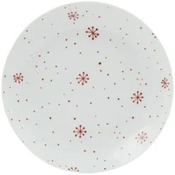 Gifi Assiette à dessert en porcelaine motif flocon rouge| Vaisselle Et Accessoires De Table