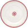 Gifi Assiette à dessert en porcelaine blanche motif Noël flocons rouges| Vaisselle Et Accessoires De Table
