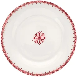 Gifi Assiette à dessert en porcelaine blanche motif Noël flocons rouges| Vaisselle Et Accessoires De Table