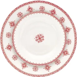 Gifi Assiette à dessert en porcelaine blanche motif Noël flocons rouges| Vaisselle Et Accessoires De Table