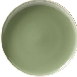 Gifi Assiette à dessert faïence vert avec liseré crème| Vaisselle Et Accessoires De Table