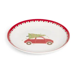 Vaisselle Et Accessoires De Table<Gifi Assiette à dessert Noël porcelaine blanche motif voiture rouge Ø19cm