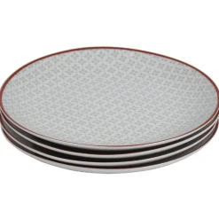 Gifi Assiette à dessert Oreige décor trèfles à bord rouge x4| Vaisselle Et Accessoires De Table