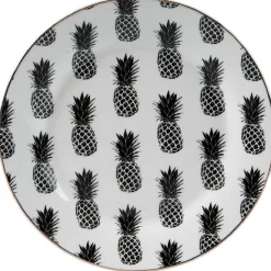 Gifi Assiette à dessert porcelaine blanche style tropical ananas| Vaisselle Et Accessoires De Table