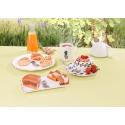 Gifi Assiette à dessert porcelaine blanche style tropical ananas| Vaisselle Et Accessoires De Table