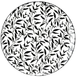 Gifi Assiette à dessert porcelaine motif feuillage noir blanc Ø19xH2cm| Vaisselle Et Accessoires De Table