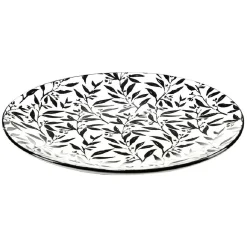 Gifi Assiette à dessert porcelaine motif feuillage noir blanc Ø19xH2cm| Vaisselle Et Accessoires De Table
