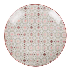 Gifi Assiette à dessert ronde campagne motif carreau de ciment rouge gris| Vaisselle Et Accessoires De Table