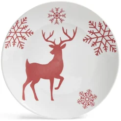 Gifi Assiette à dessert ronde Ø19,5cm motif cerf flocon blanc et rose| Vaisselle Et Accessoires De Table