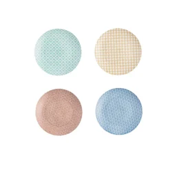 Gifi Assiette à dessert ronde motif géométrique 4 couleurs x4| Vaisselle Et Accessoires De Table