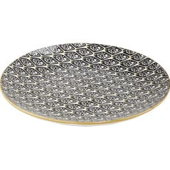 Gifi Assiette à dessert ronde Praia motif ethnique noir blanc jaune| Vaisselle Et Accessoires De Table