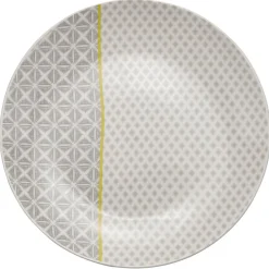 Gifi Assiette à dessert Zanzibar motif géométrique blanc et gris| Vaisselle Et Accessoires De Table