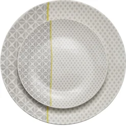 Gifi Assiette à dessert Zanzibar motif géométrique blanc et gris| Vaisselle Et Accessoires De Table