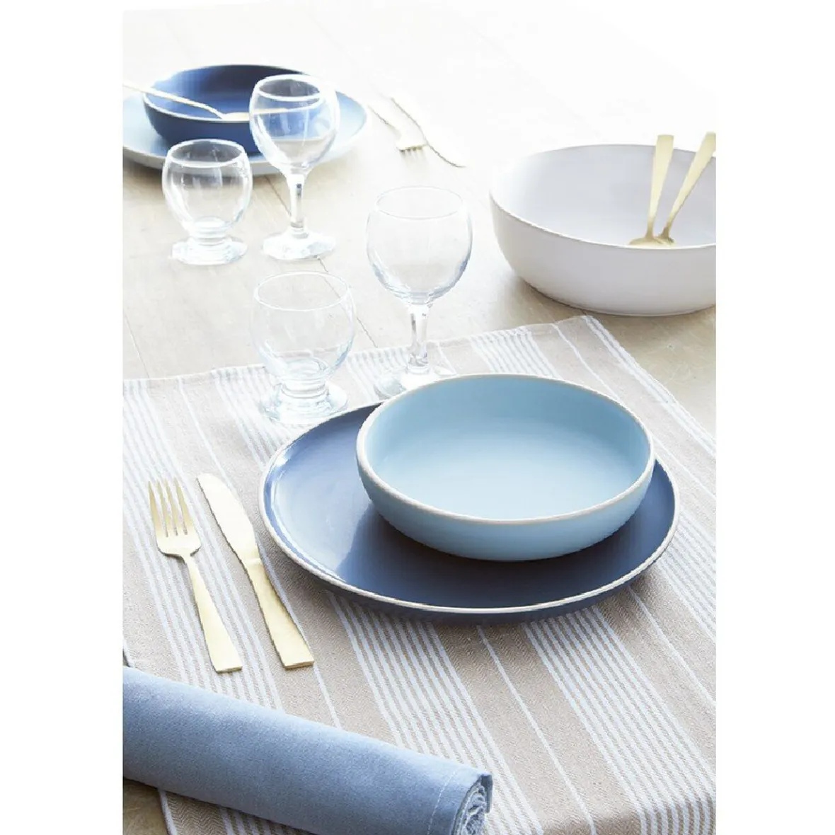 Gifi Assiette creuse en faïence bleu avec liseré blanc| Vaisselle Et Accessoires De Table