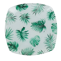 Gifi Assiette dessert carrée blanche motif feuille tropicale vert| Vaisselle Et Accessoires De Table