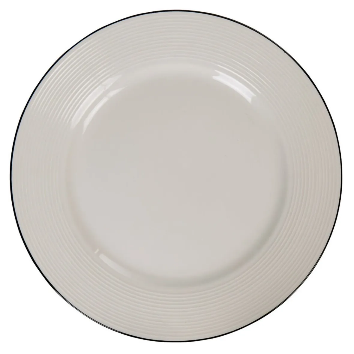 Gifi Assiette en faïence plate ronde blanche relief bord noir| Vaisselle Et Accessoires De Table