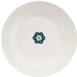Gifi Assiette plate blanche décor fleur bleue| Vaisselle Et Accessoires De Table