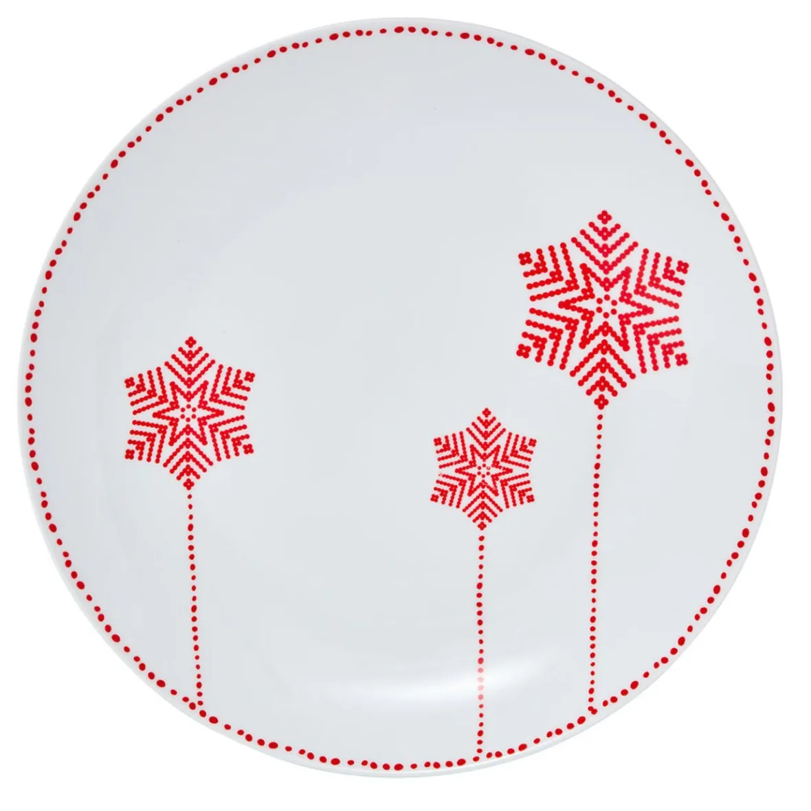 Gifi Assiette plate blanche décor flocons rouges| Vaisselle Et Accessoires De Table