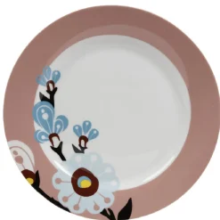 Gifi Assiette plate blanche et rose décor fleurs| Vaisselle Et Accessoires De Table