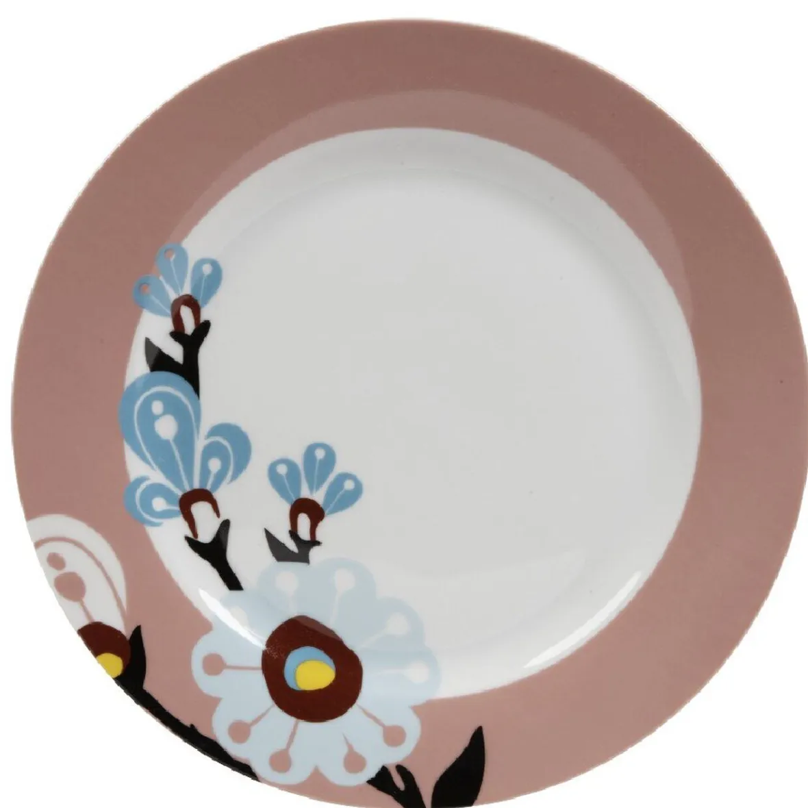 Gifi Assiette plate blanche et rose décor fleurs| Vaisselle Et Accessoires De Table