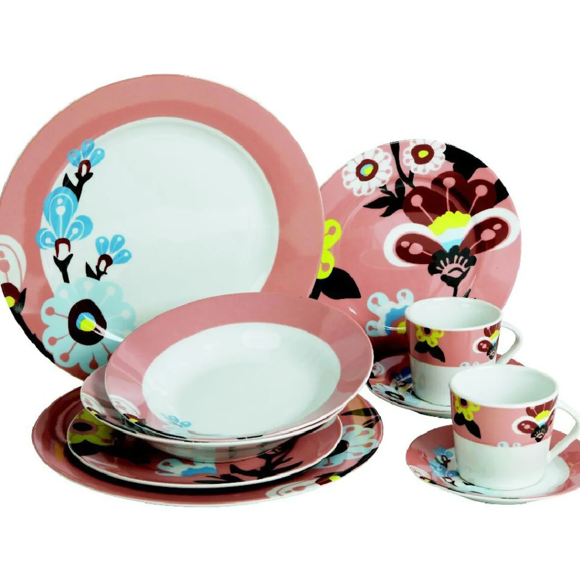 Gifi Assiette plate blanche et rose décor fleurs| Vaisselle Et Accessoires De Table