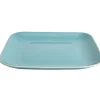 Gifi Assiette plate carré en grès bleue turquoise et blanche| Vaisselle Et Accessoires De Table