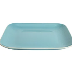 Gifi Assiette plate carré en grès bleue turquoise et blanche| Vaisselle Et Accessoires De Table