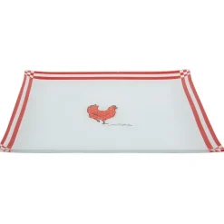 Gifi Assiette plate carrée blanc et rouge design poule| Vaisselle Et Accessoires De Table