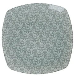 Gifi Assiette plate carrée blanche motif vague seigaiha gris| Vaisselle Et Accessoires De Table