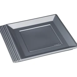 Gifi Assiette plate carrée gris foncé en plastique réutilisable x6| Vaisselle Et Accessoires De Table