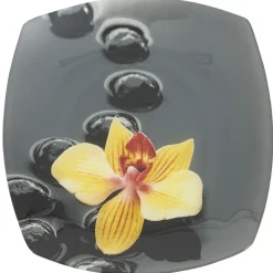 Gifi Assiette plate carrée motif galets et fleur| Vaisselle Et Accessoires De Table