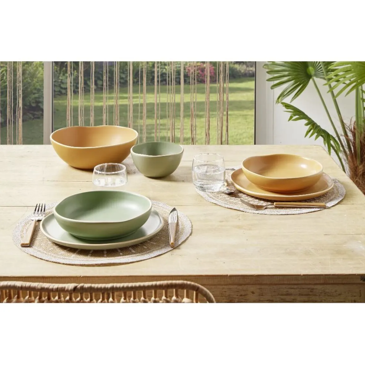 Vaisselle Et Accessoires De Table<Gifi Assiette plate en faïence vert Ø27xH1,7cm