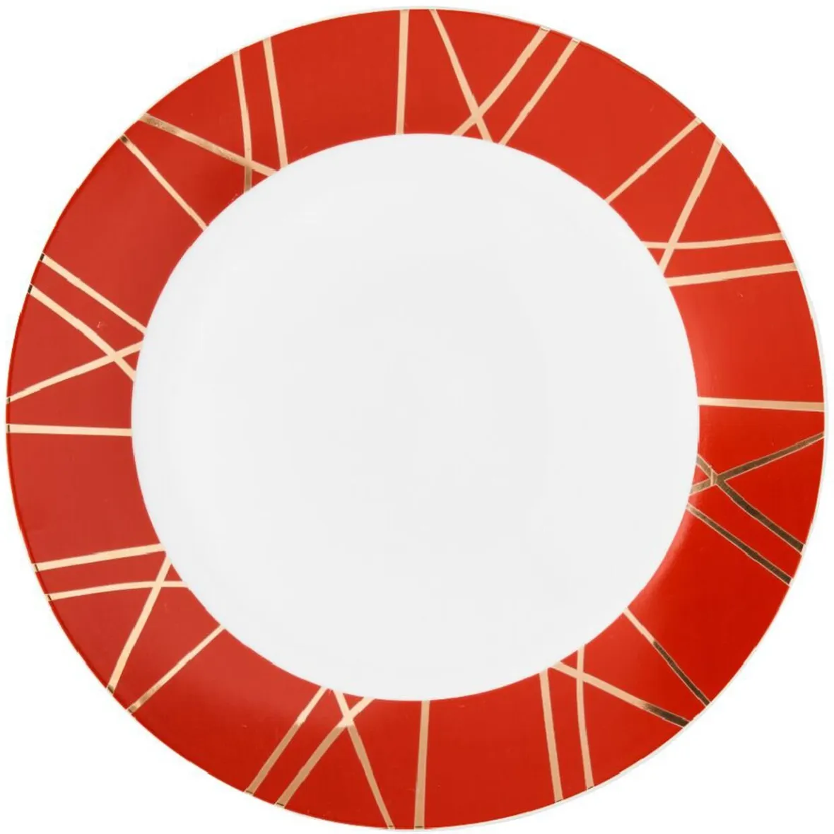 Gifi Assiette plate en porcelaine rouge détail doré| Vaisselle Et Accessoires De Table