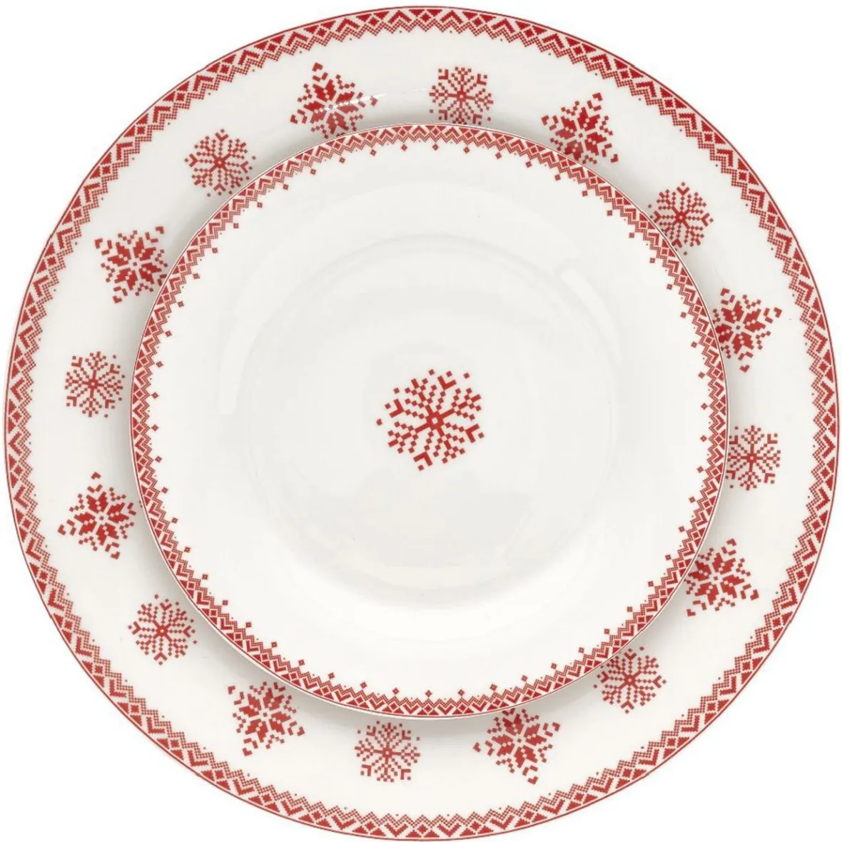 Gifi Assiette plate en porcelaine blanche motif Noël flocons rouges| Vaisselle Et Accessoires De Table