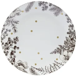 Gifi Assiette plate en porcelaine blanche motif végétal marron| Vaisselle Et Accessoires De Table