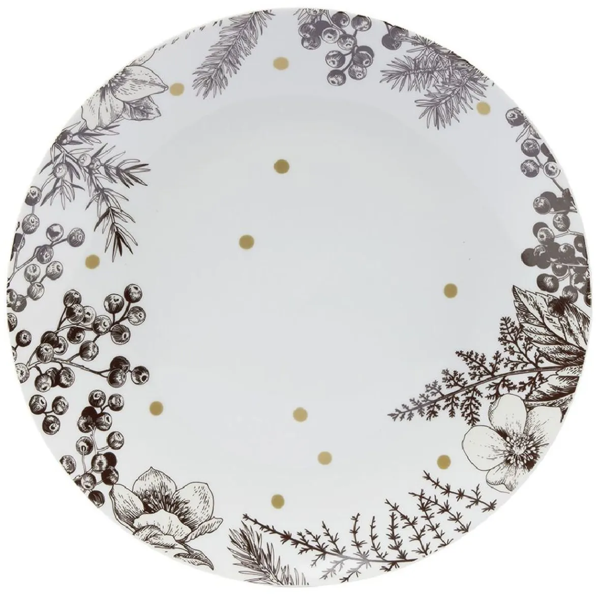 Gifi Assiette plate en porcelaine blanche motif végétal marron| Vaisselle Et Accessoires De Table