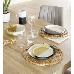 Gifi Assiette plate faïence blanc et gris Ø26cm| Vaisselle Et Accessoires De Table
