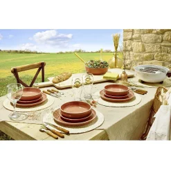 Gifi Assiette plate faïence Terracotta avec liseré crème| Vaisselle Et Accessoires De Table