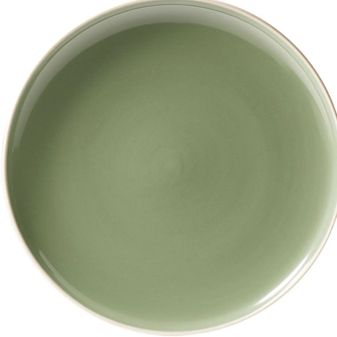 Gifi Assiette plate faïence vert avec liseré crème| Vaisselle Et Accessoires De Table